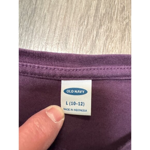 Old Navy Purple Cropped T-Shirt With Floral Peace Sign Graphic Size L (10-12) - Picture 3 of 6